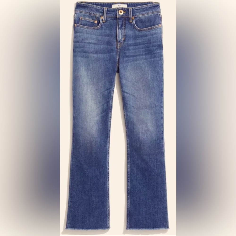 Vineyard Vines Medium Wash Blue High Rise Kick Flare Womens Size 29 Raw Hem